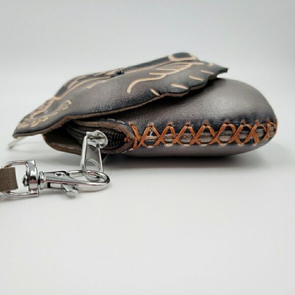 Handmade Leather Gray Wolf Wristlet Wallet Blue Eyes Animal Coin Pouch Cub Scout - Picture 6 of 11